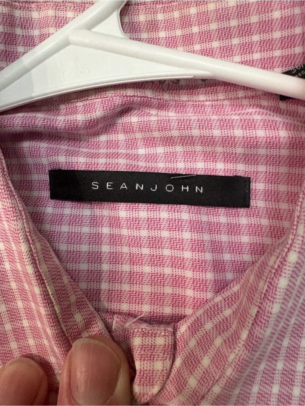 Sean John Pink & White Checked Casual Button-Down Shirt